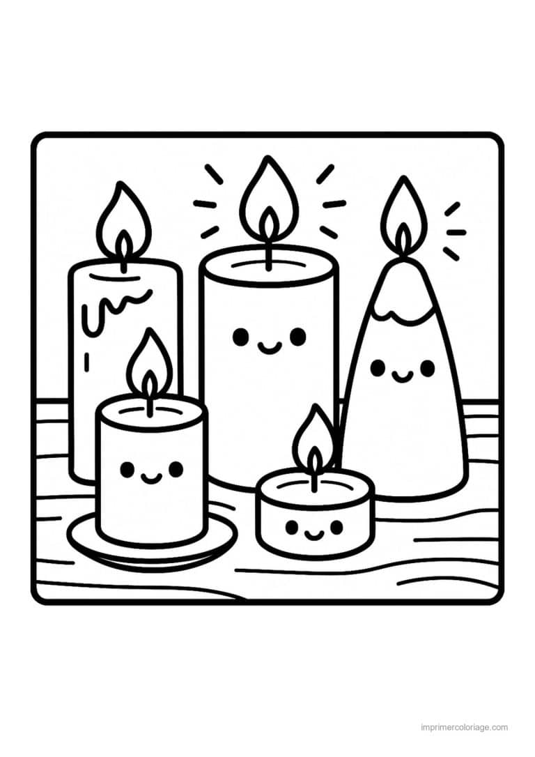 coloriage bougie bougies kawaii allumees table - dessin gratuit &agrave; imprimer