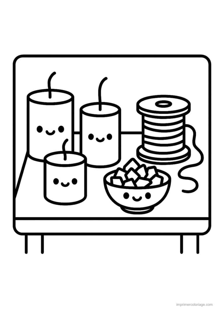 coloriage bougie bougies kawaii bobine cire table - dessin gratuit &agrave; imprimer