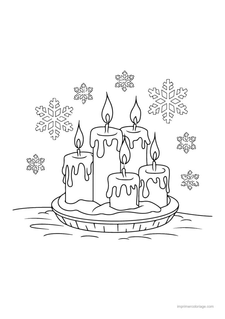 coloriage bougie bougies plateau neige flocons - dessin gratuit &agrave; imprimer