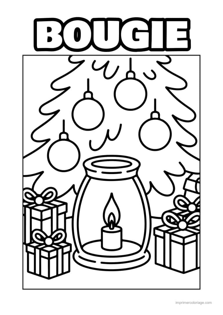 coloriage bougie lanterne pied sapin cadeaux - dessin gratuit &agrave; imprimer