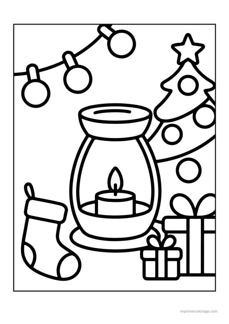 coloriage bougie lanterne sapin chaussette cadeaux - dessin gratuit &agrave; imprimer