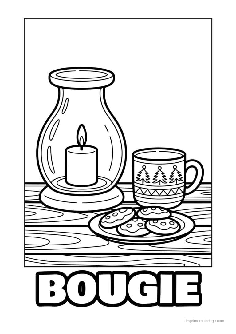 coloriage bougie lanterne tasse biscuits - dessin gratuit &agrave; imprimer