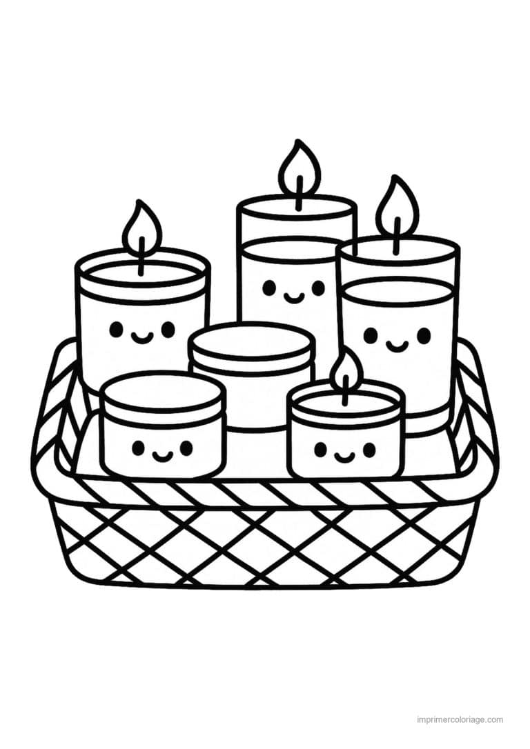 coloriage bougie panier bougies kawaii - dessin gratuit &agrave; imprimer