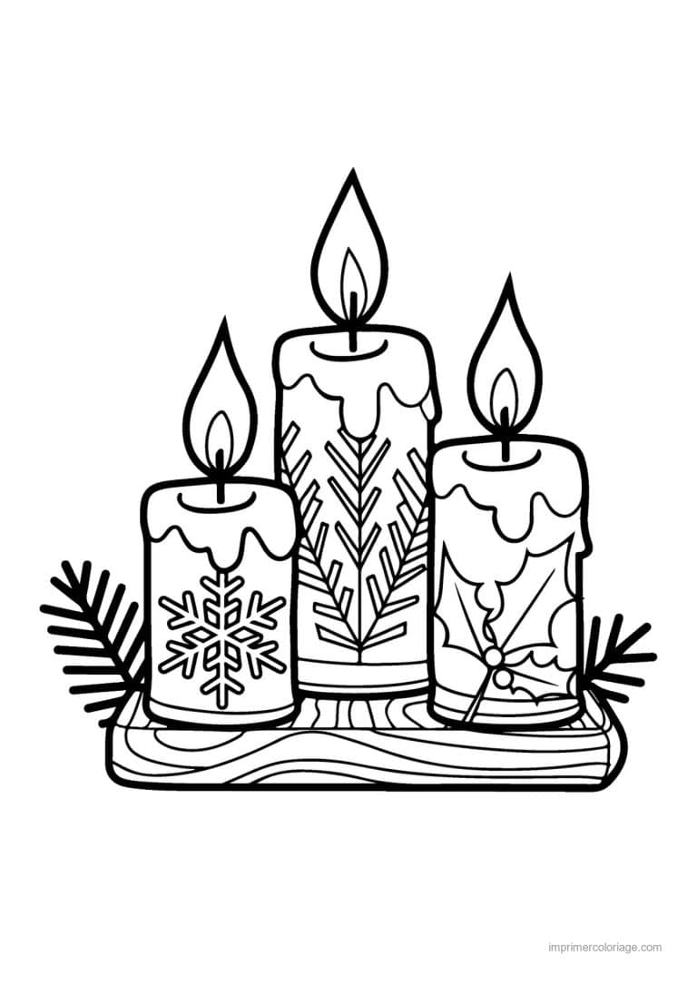 coloriage bougie trois bougies flocon branches sapin - dessin gratuit &agrave; imprimer