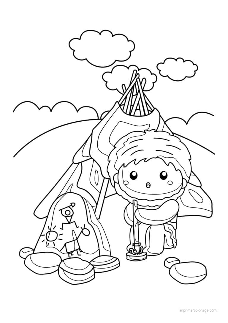 coloriage campement prehistorique - dessin gratuit &agrave; imprimer