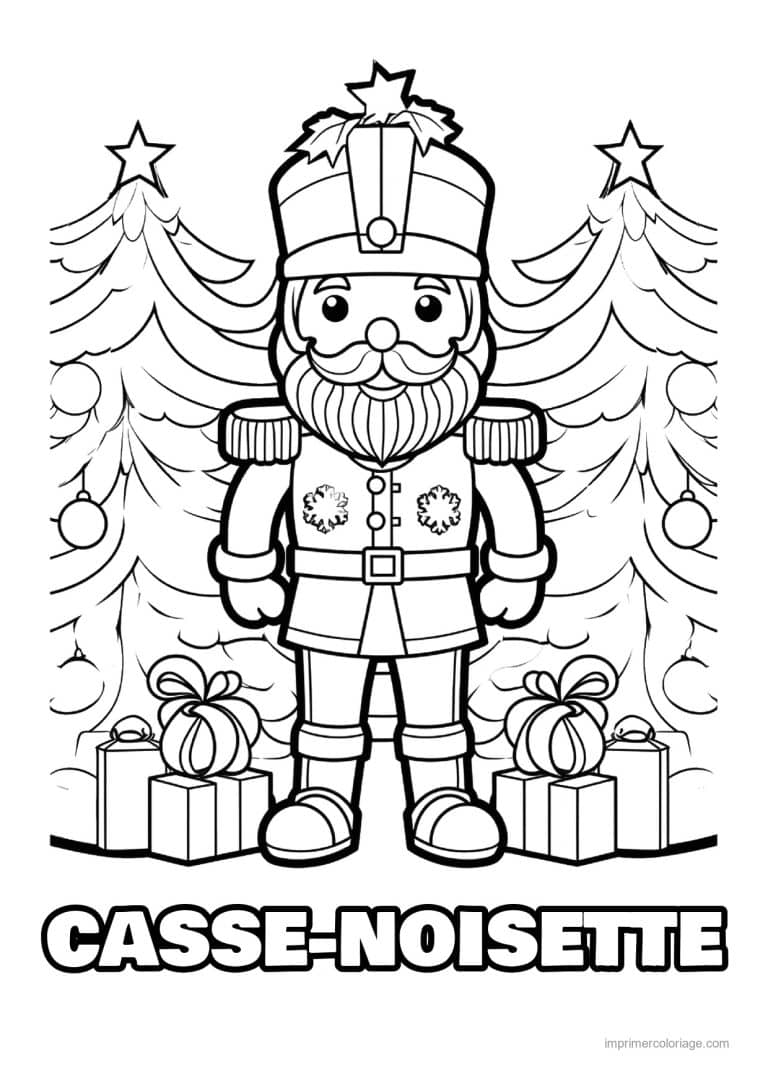 coloriage casse noisette barbu devant les cadeaux - dessin gratuit &agrave; imprimer