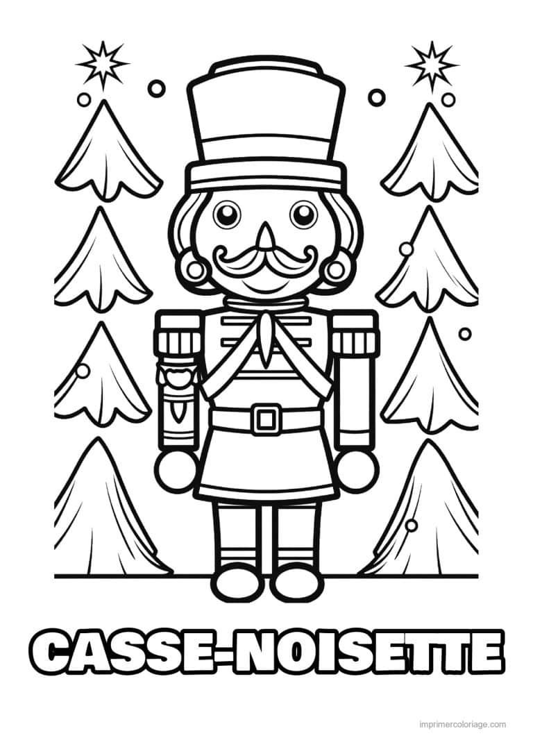 coloriage casse noisette entre les sapins - dessin gratuit &agrave; imprimer
