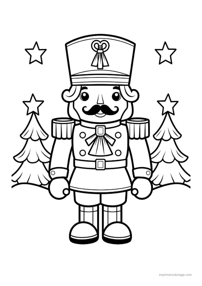 coloriage casse noisette noeud et sapins etoiles - dessin gratuit &agrave; imprimer