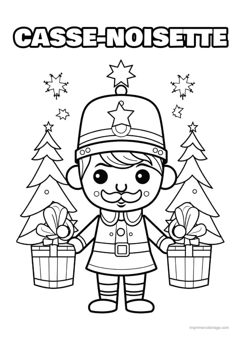 coloriage casse noisette petit garcon et paniers cadeaux - dessin gratuit &agrave; imprimer