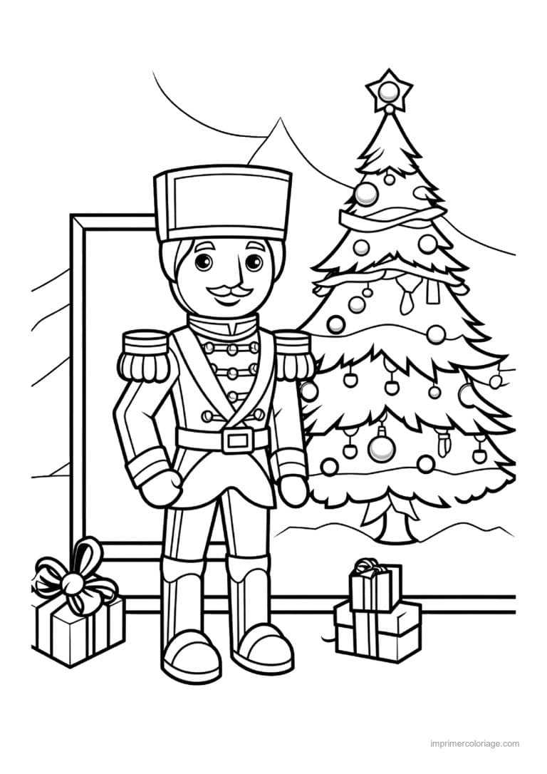 coloriage casse noisette pres du sapin decore - dessin gratuit &agrave; imprimer