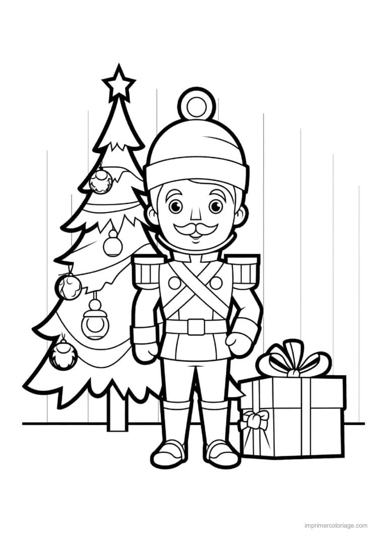 coloriage casse noisette sapin et gros cadeau - dessin gratuit &agrave; imprimer