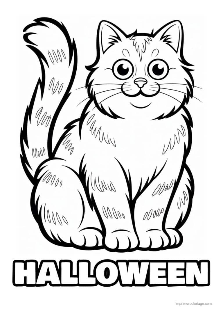 coloriage chat halloween chat a la longue queue - dessin gratuit &agrave; imprimer