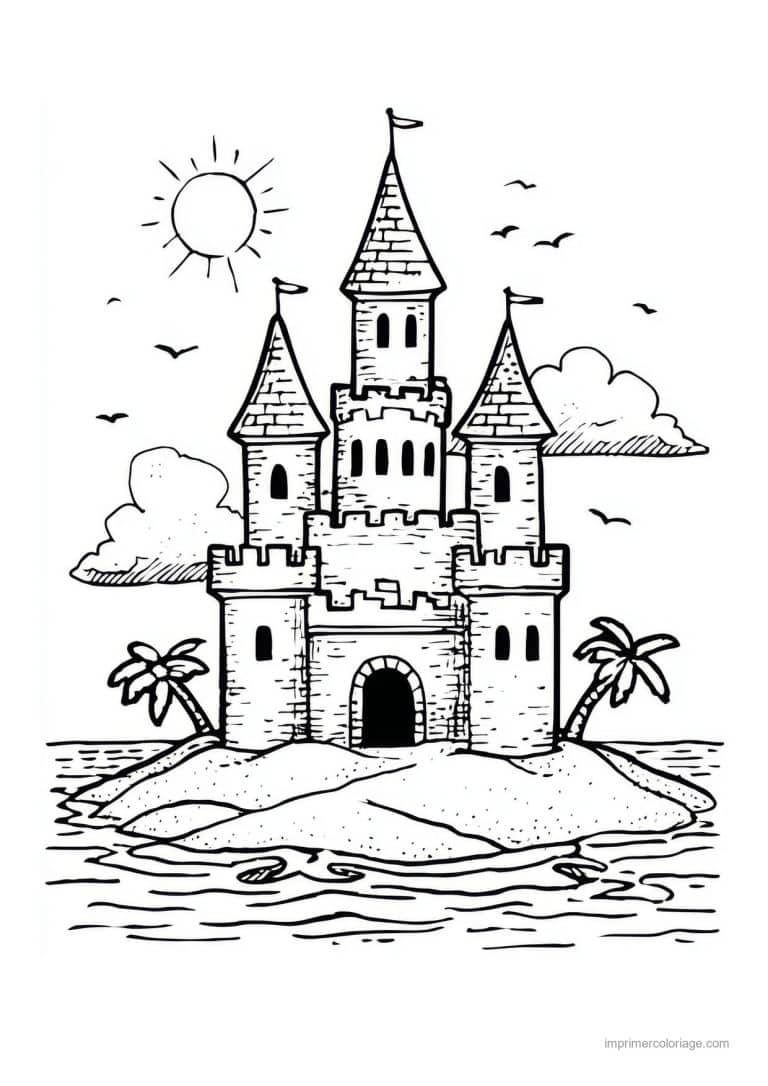 coloriage chateau chateau de sable 02 - dessin gratuit &agrave; imprimer