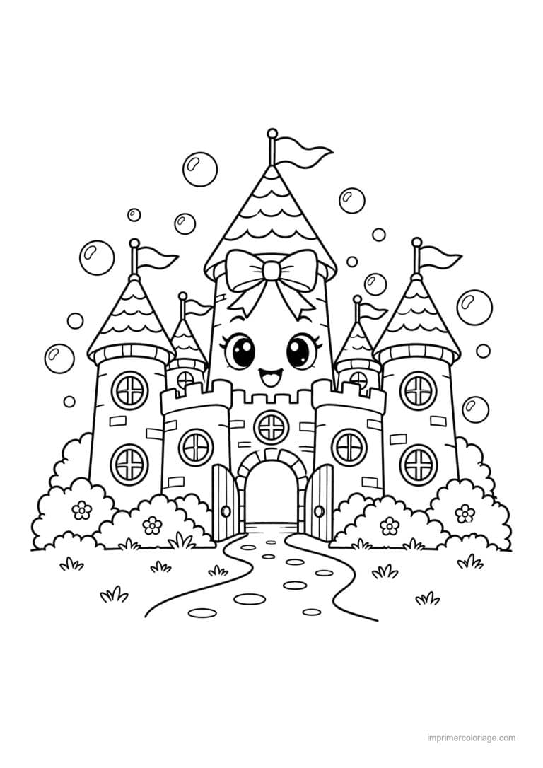 coloriage chateau cute noeud chemin bulles - dessin gratuit &agrave; imprimer