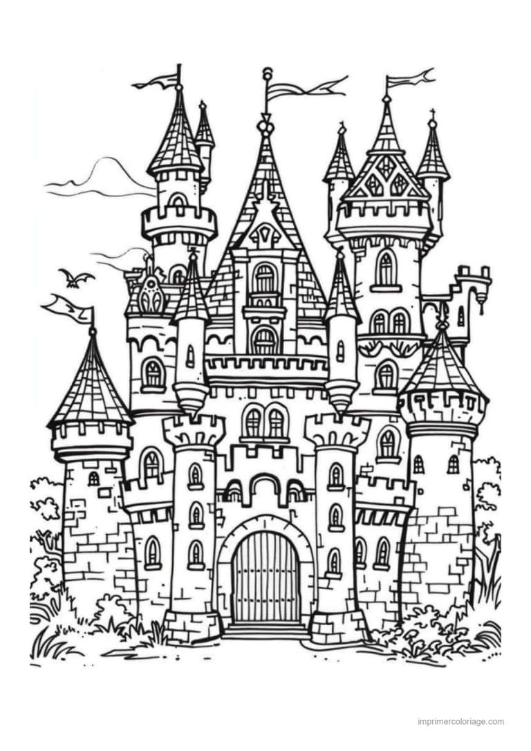coloriage chateau de princesse 02 - dessin gratuit &agrave; imprimer