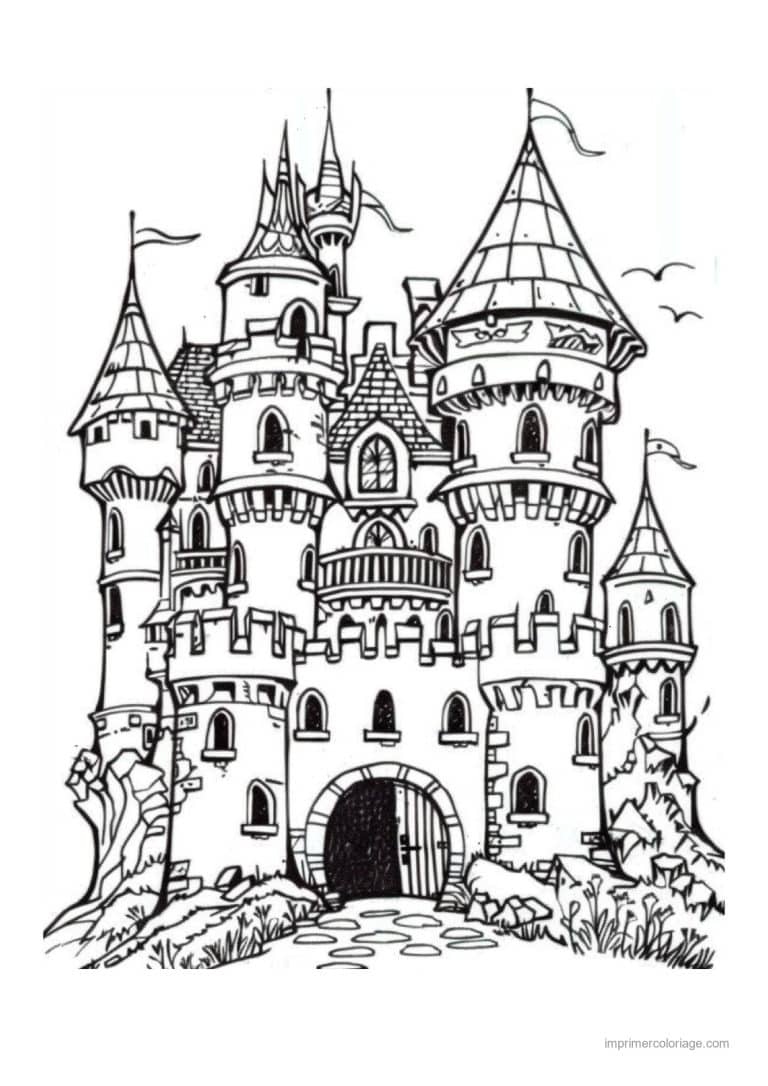 coloriage chateau de princesse 06 - dessin gratuit &agrave; imprimer