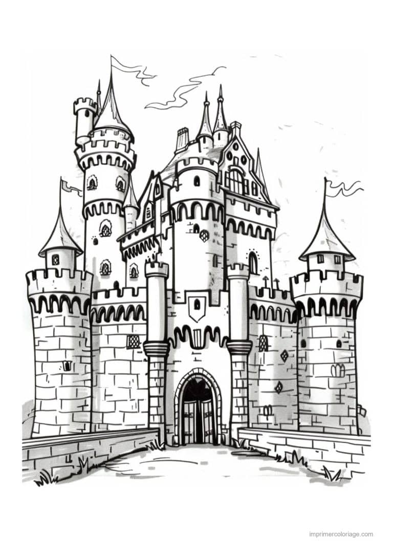 coloriage chateau de princesse 08 - dessin gratuit &agrave; imprimer