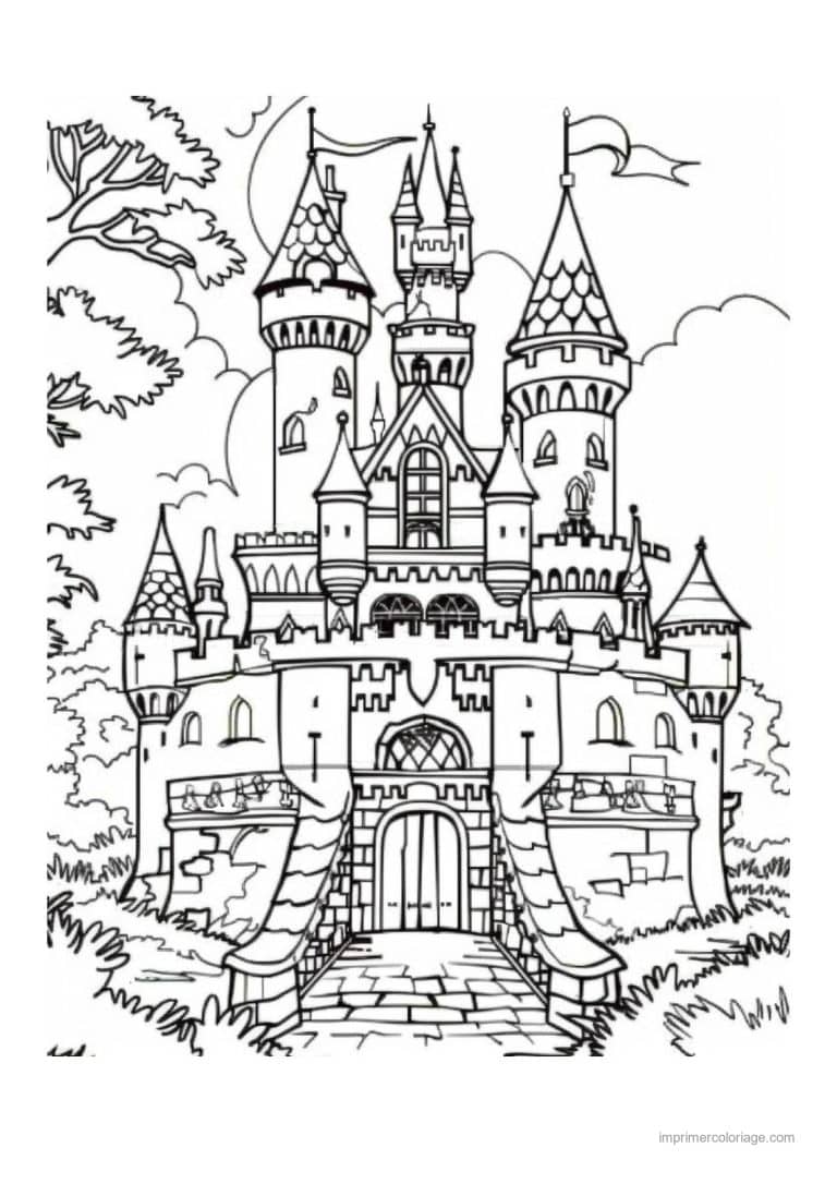 coloriage chateau de princesse 10 - dessin gratuit &agrave; imprimer