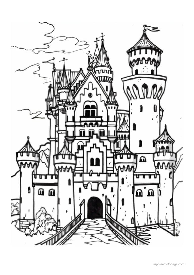 coloriage chateau de princesse 14 - dessin gratuit &agrave; imprimer