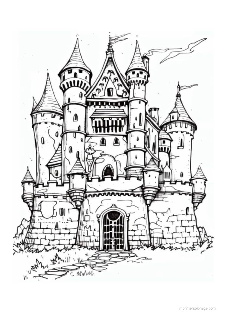 coloriage chateau de princesse 23 - dessin gratuit &agrave; imprimer