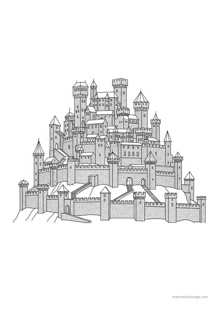 coloriage chateau fantastique 03 - dessin gratuit &agrave; imprimer