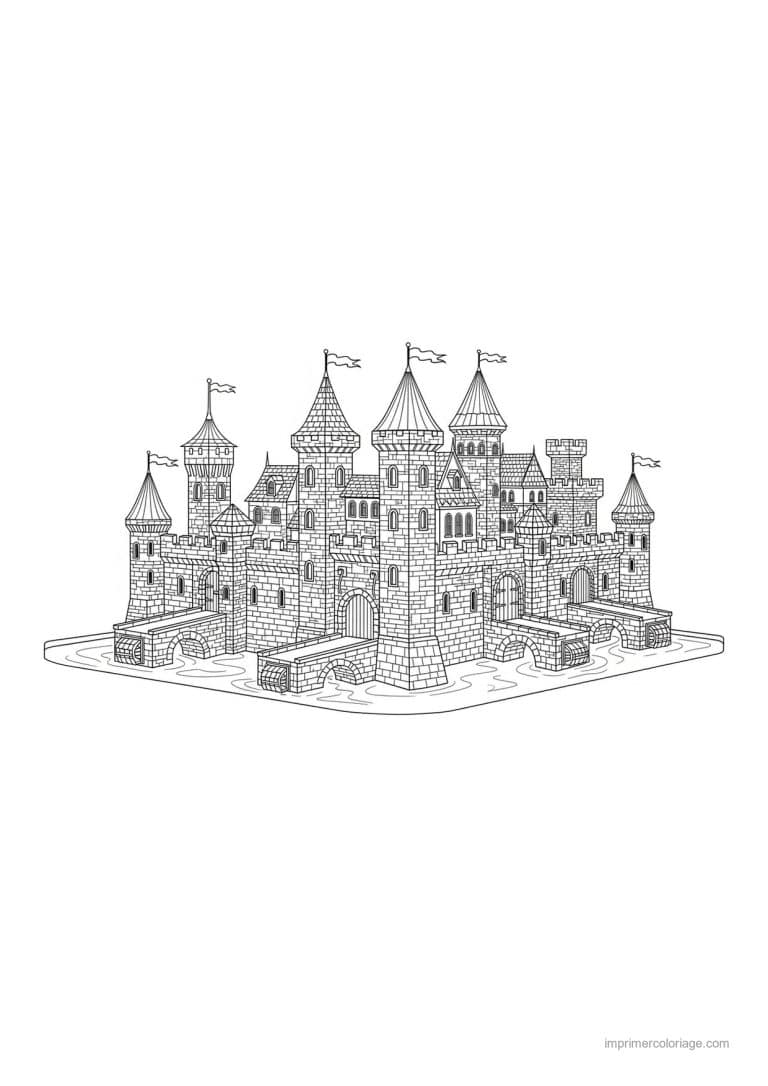 coloriage chateau fantastique 05 - dessin gratuit &agrave; imprimer