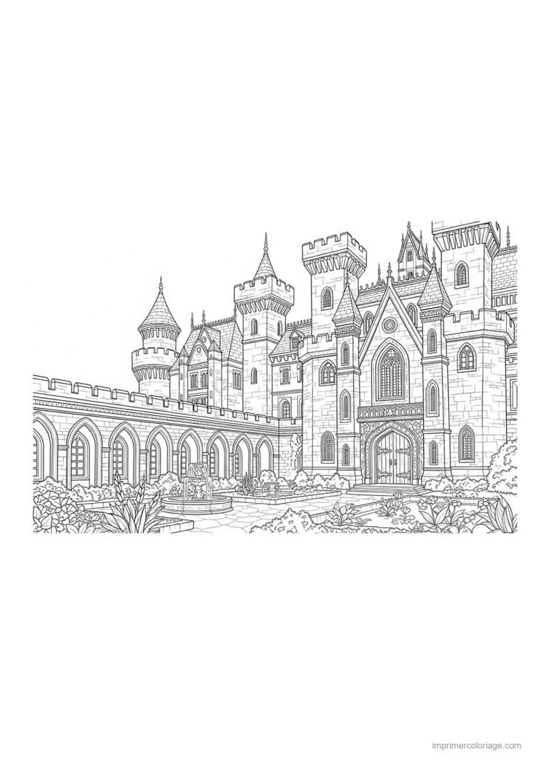 coloriage chateau fantastique 11 - dessin gratuit &agrave; imprimer