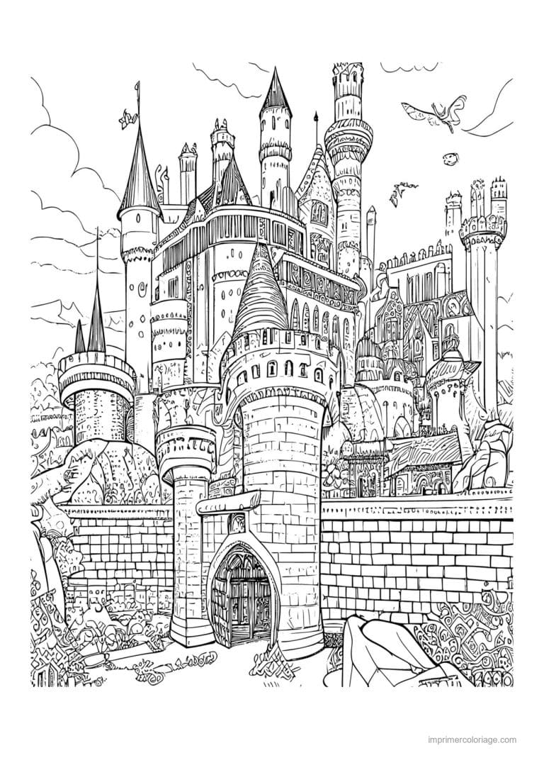 coloriage chateau fort medieval 01 - dessin gratuit &agrave; imprimer