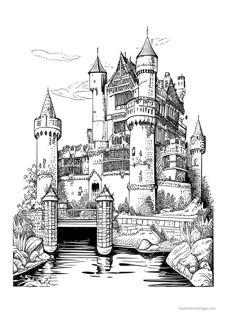 coloriage chateau fort medieval 02 - dessin gratuit &agrave; imprimer