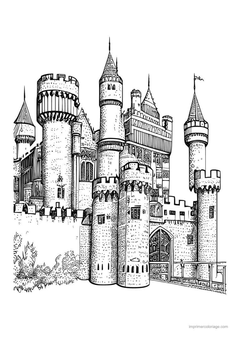 coloriage chateau fort medieval 03 - dessin gratuit &agrave; imprimer