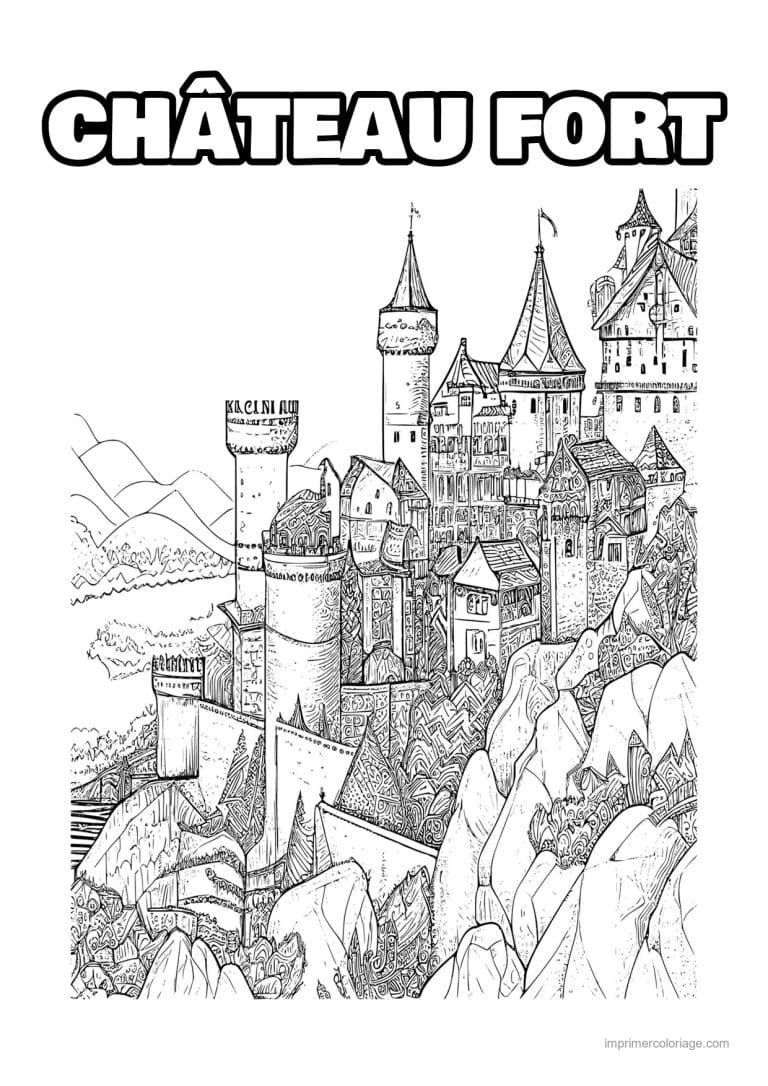 coloriage chateau fort medieval 04 - dessin gratuit &agrave; imprimer