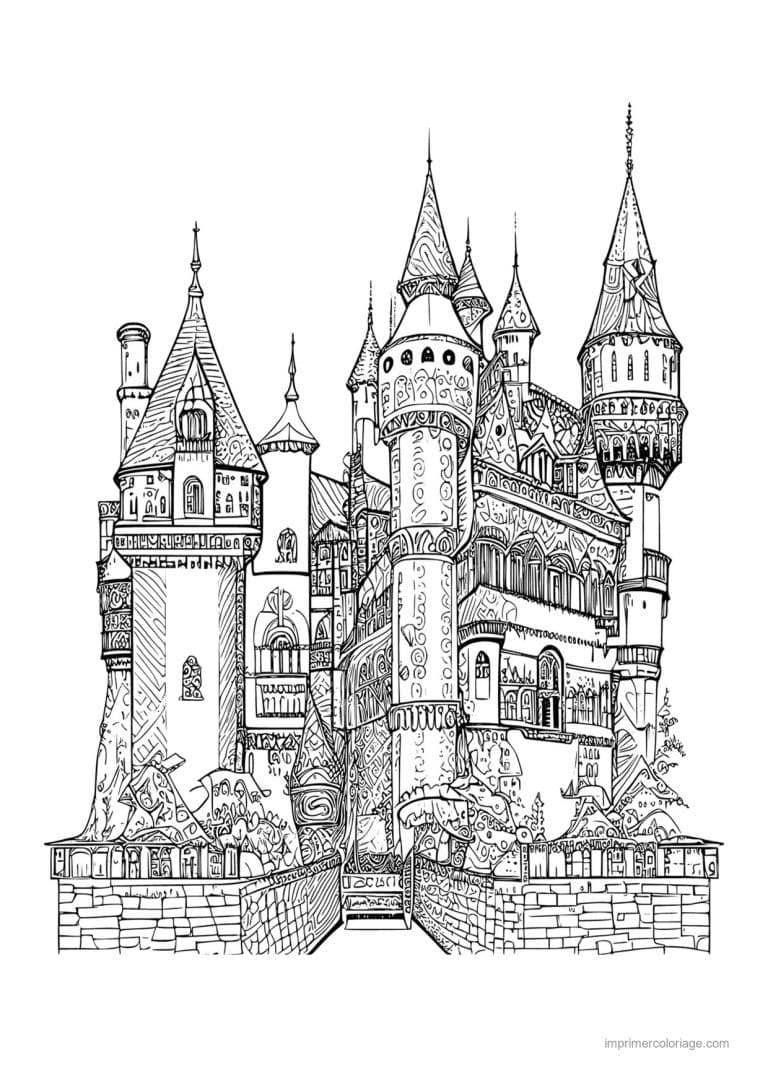 coloriage chateau fort medieval 05 - dessin gratuit &agrave; imprimer