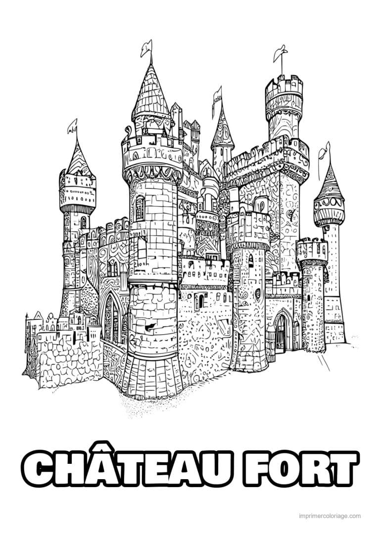 coloriage chateau fort medieval 06 - dessin gratuit &agrave; imprimer