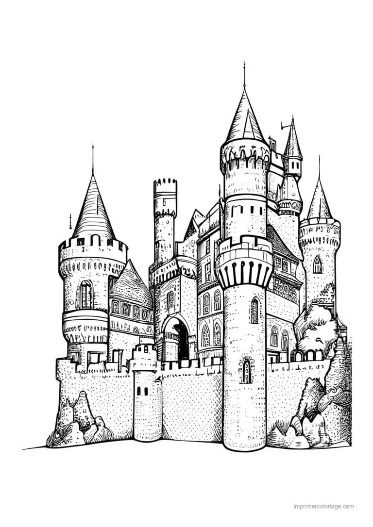 coloriage chateau fort medieval 07 - dessin gratuit &agrave; imprimer