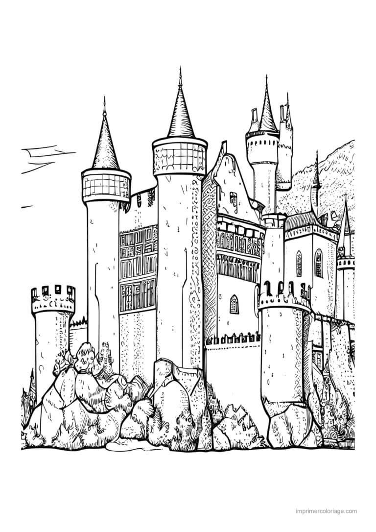 coloriage chateau fort medieval 08 - dessin gratuit &agrave; imprimer
