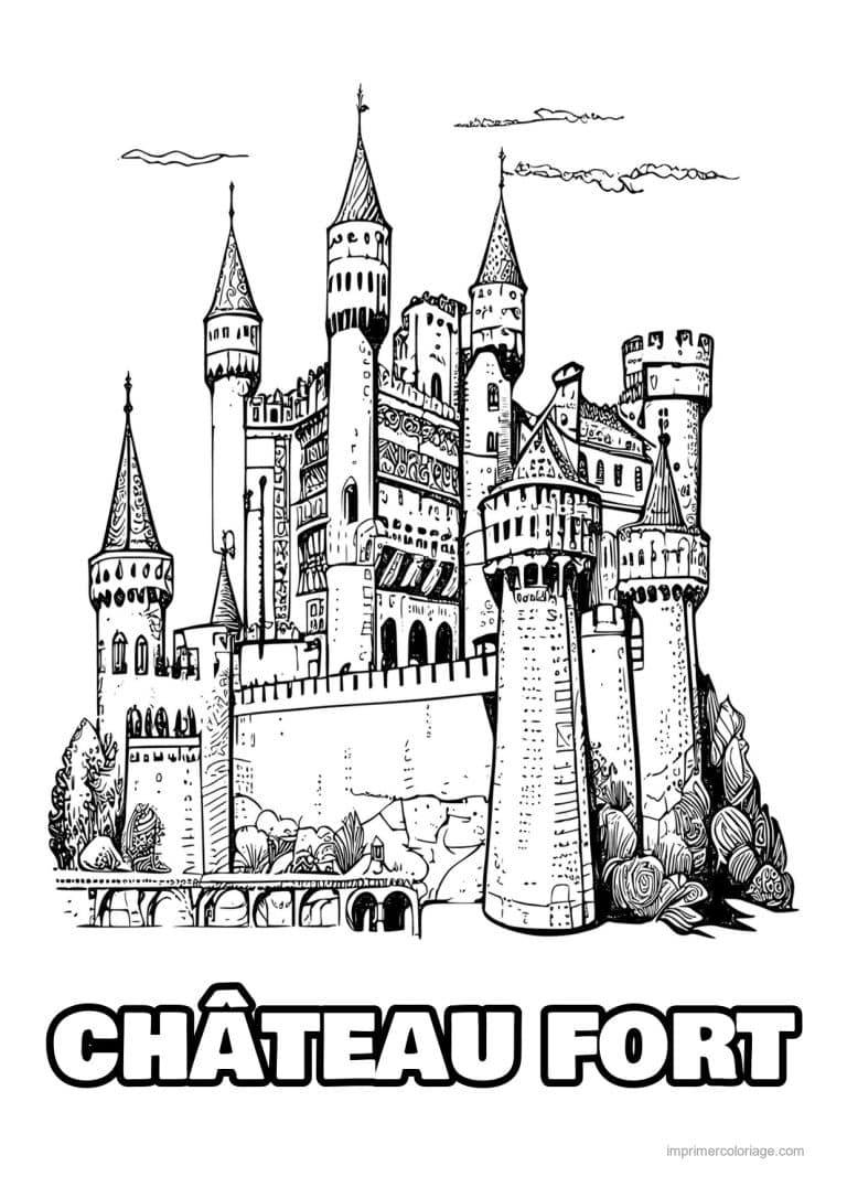 coloriage chateau fort medieval 09 - dessin gratuit &agrave; imprimer