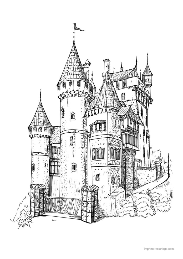 coloriage chateau fort medieval 10 - dessin gratuit &agrave; imprimer