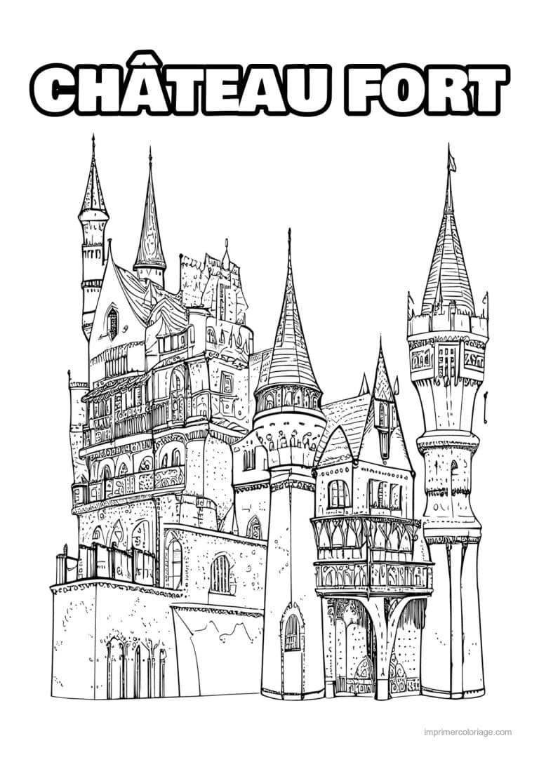 coloriage chateau fort medieval 11 - dessin gratuit &agrave; imprimer