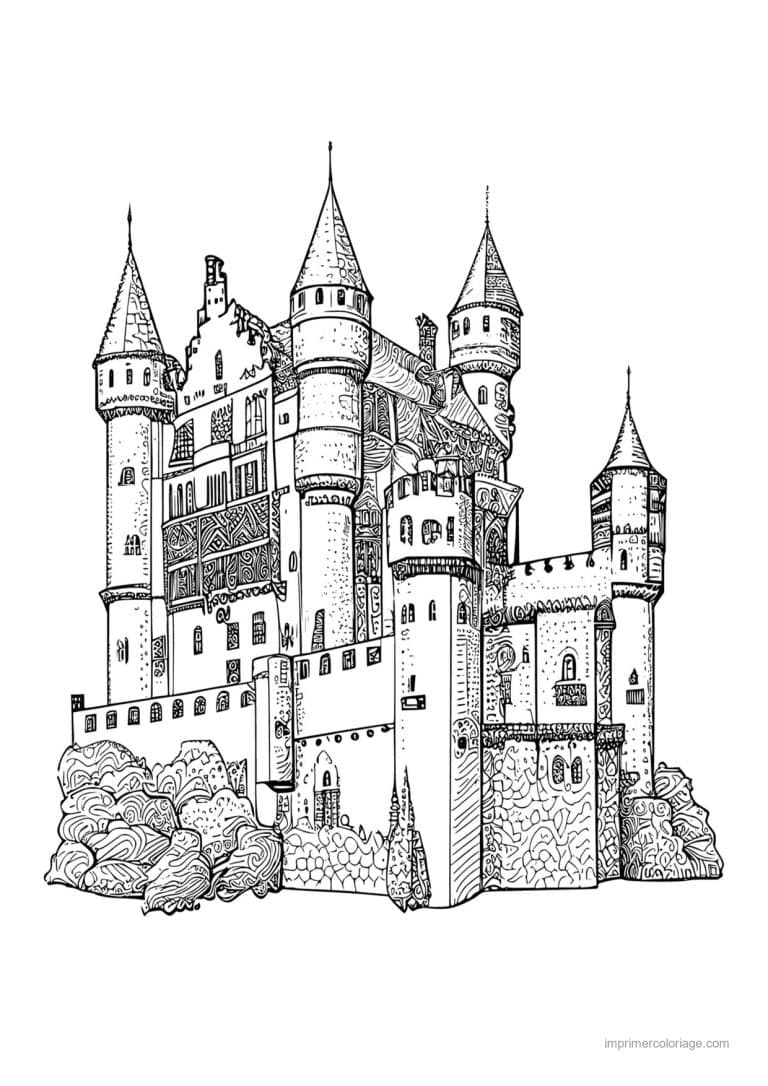 coloriage chateau fort medieval 13 - dessin gratuit &agrave; imprimer