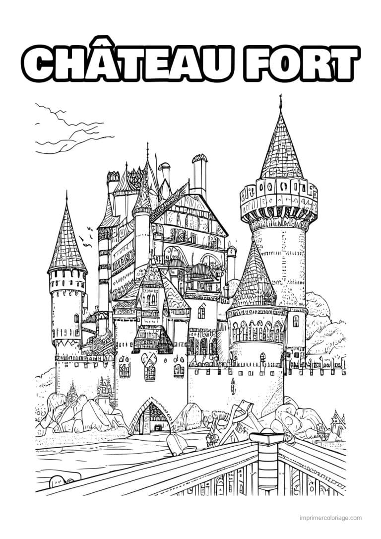 coloriage chateau fort medieval 14 - dessin gratuit &agrave; imprimer