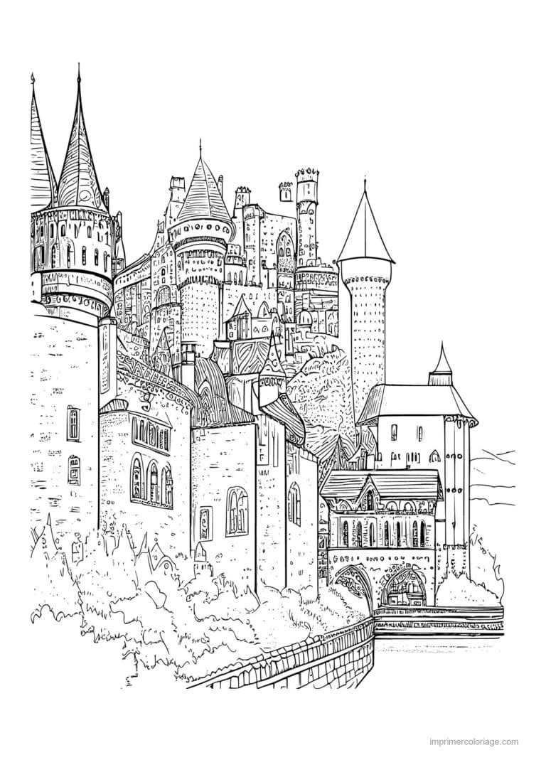 coloriage chateau fort medieval 17 - dessin gratuit &agrave; imprimer