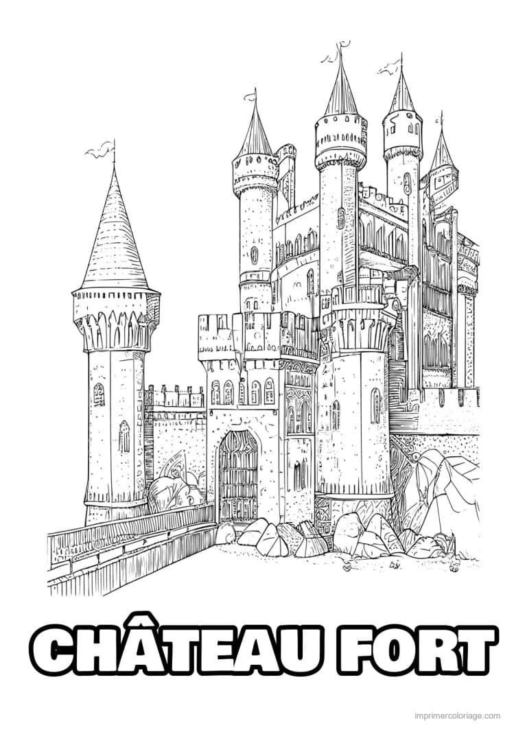 coloriage chateau fort medieval 19 - dessin gratuit &agrave; imprimer