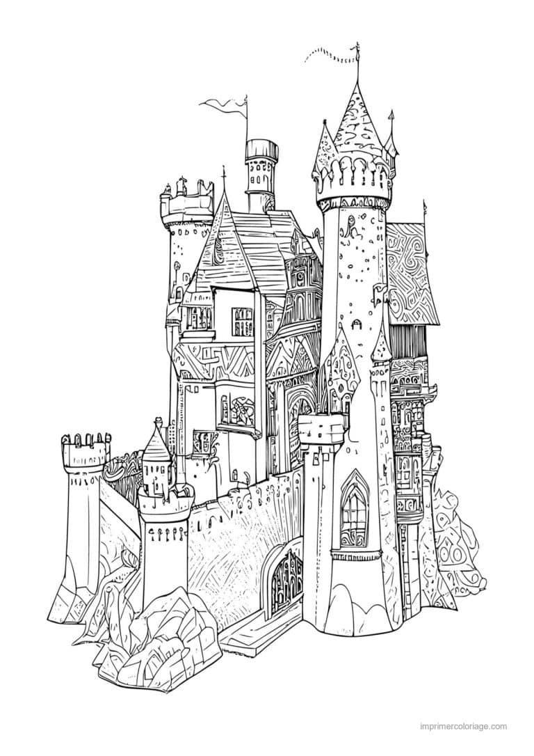 coloriage chateau fort medieval 20 - dessin gratuit &agrave; imprimer