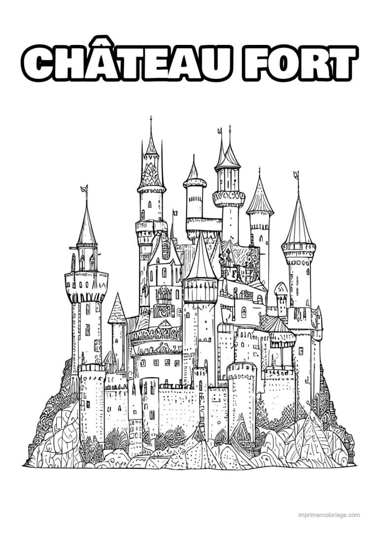 coloriage chateau fort medieval 21 - dessin gratuit &agrave; imprimer