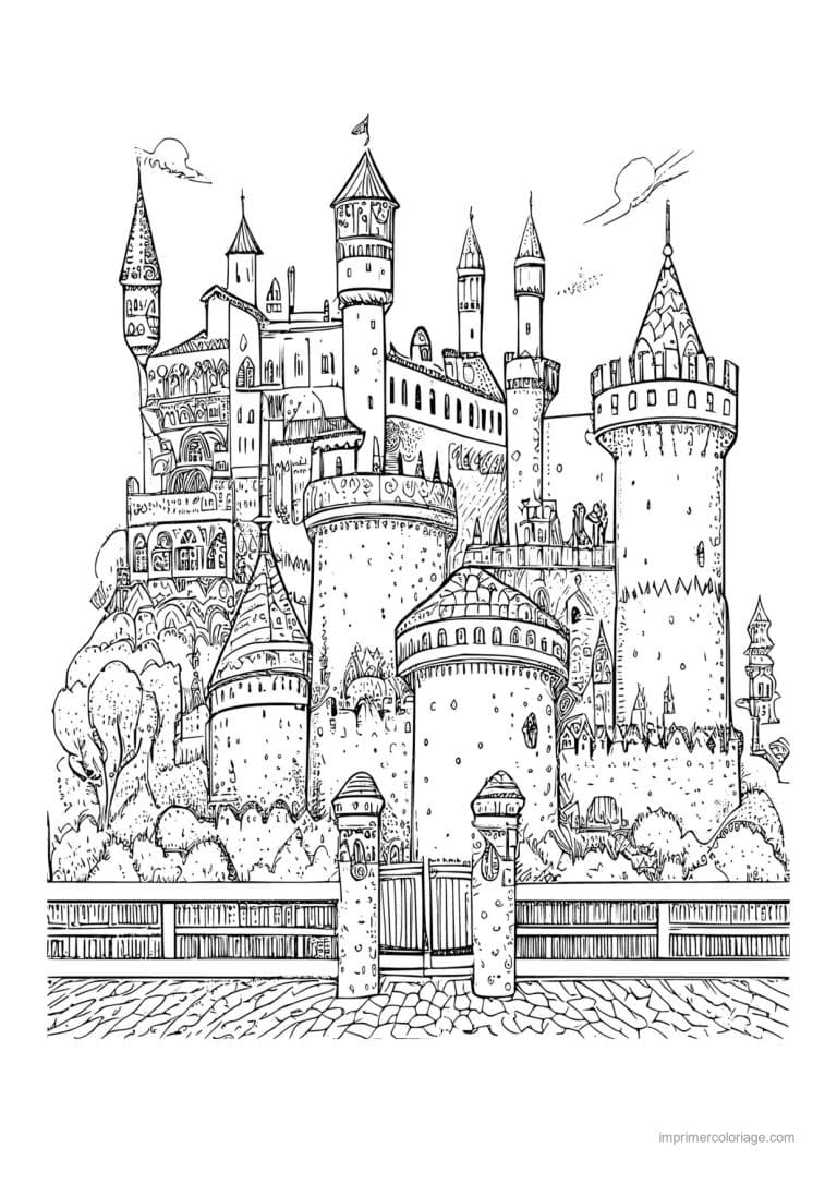 coloriage chateau fort medieval 22 - dessin gratuit &agrave; imprimer