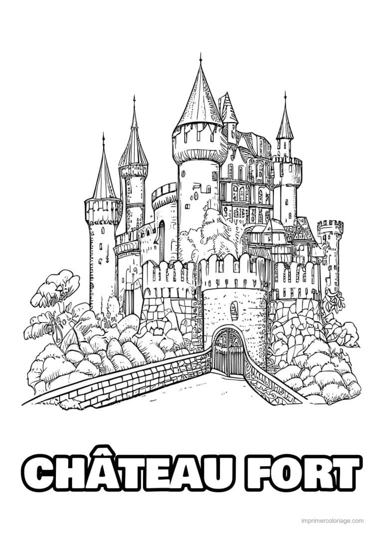 coloriage chateau fort medieval 23 - dessin gratuit &agrave; imprimer