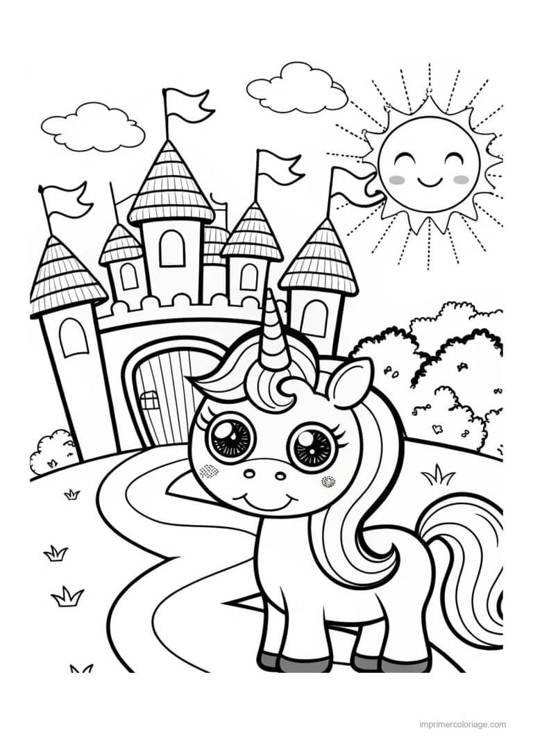 coloriage chateau licorne devant chateau 03 - dessin gratuit &agrave; imprimer