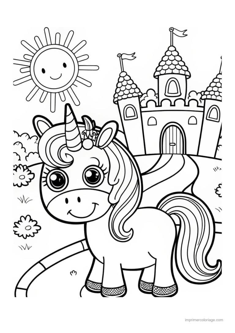 coloriage chateau licorne devant chateau 04 - dessin gratuit &agrave; imprimer