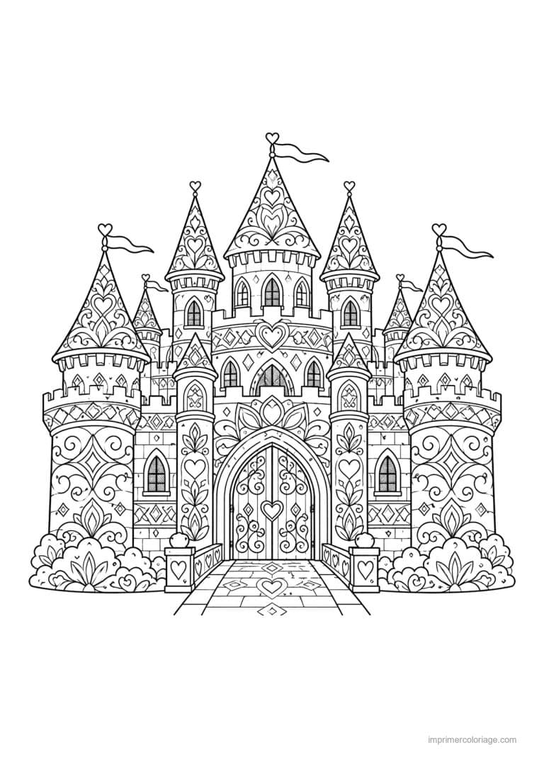 coloriage chateau mandala arabesques coeurs - dessin gratuit &agrave; imprimer