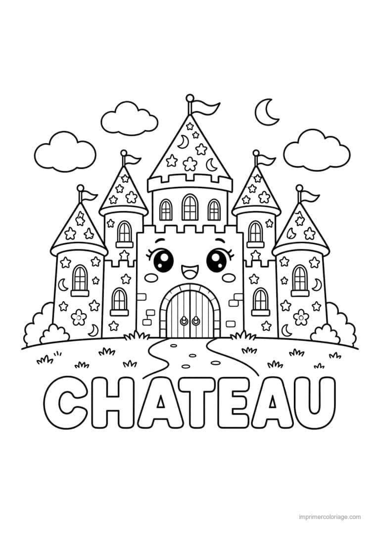 coloriage chateau pattern motifs lunes etoiles titre bas - dessin gratuit &agrave; imprimer